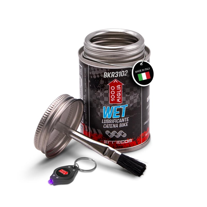 ERRECOM 1000 Miglia BKR 3102-4 fl oz (120 mL) Can, Wet Lube Bike Chain, for Wet and Muddy Weather Conditions, Brush Included - Image 1